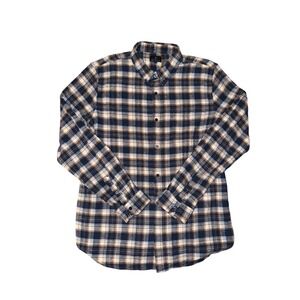 Ben‎ Sherman Mens XL Plaid Flannel Shirt Navy Blue Tan Button Down